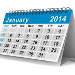 2014 year calendar. January. Isolated 3D image
